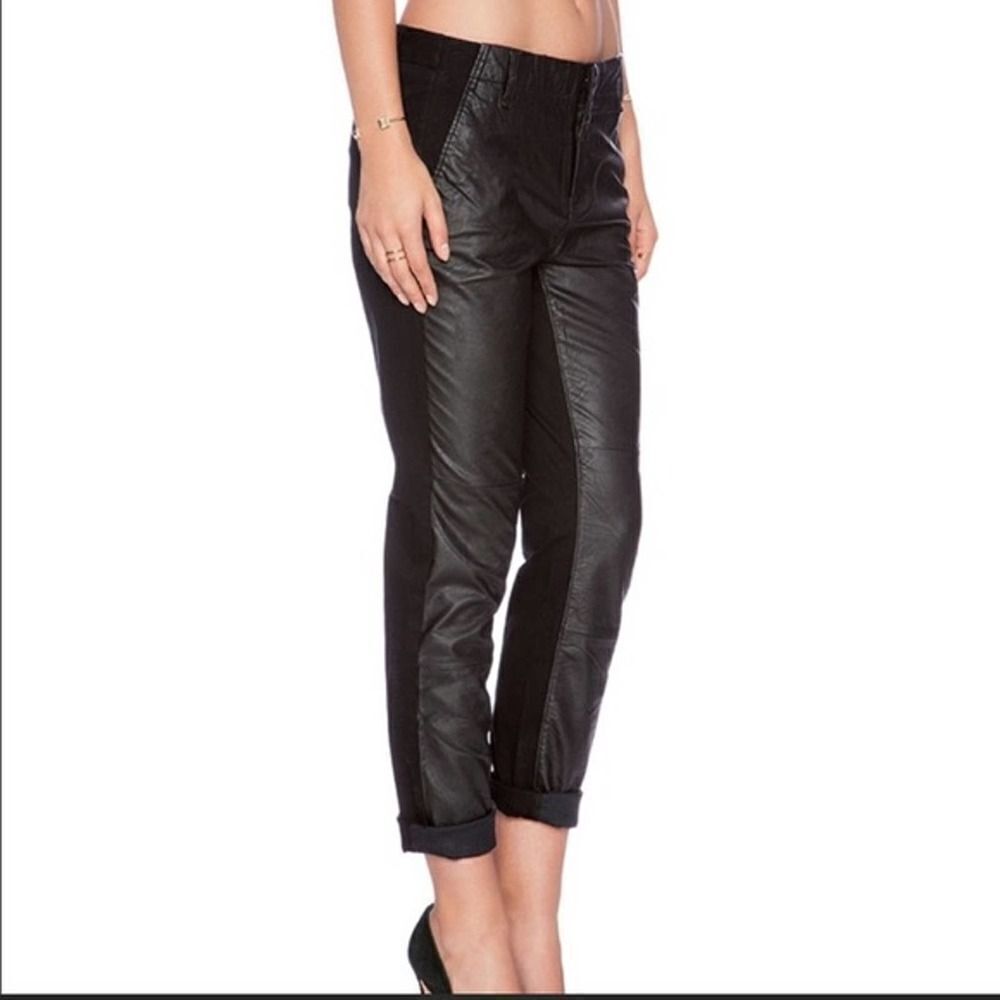 Blank NYC vegan leather twill back women black new Midrise boot trouser pant 24